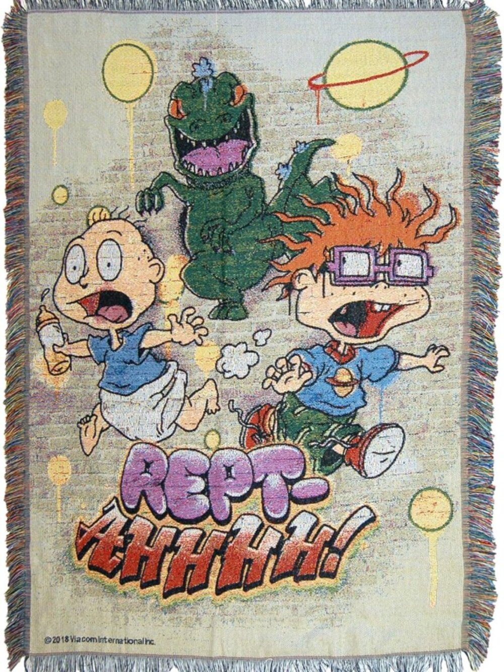 Cozy Woven Tapestry Throw Blanket, 'Reptahhhh' Design, 48" x 60", Multi Color
